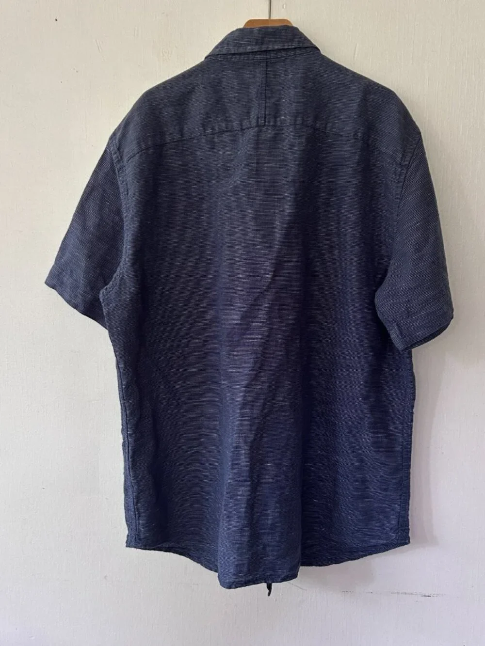 Banana Republic Slim Fit Linen Cotton Shirt Mens Large Blue Chest Pockets Preppy
